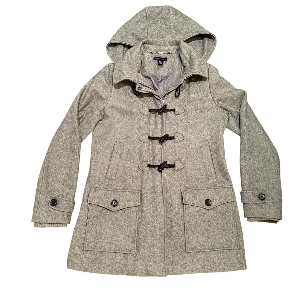 Tommy Hilfiger Women's SZ M Wool Blend Removable Hood  Toggle Coat Grey